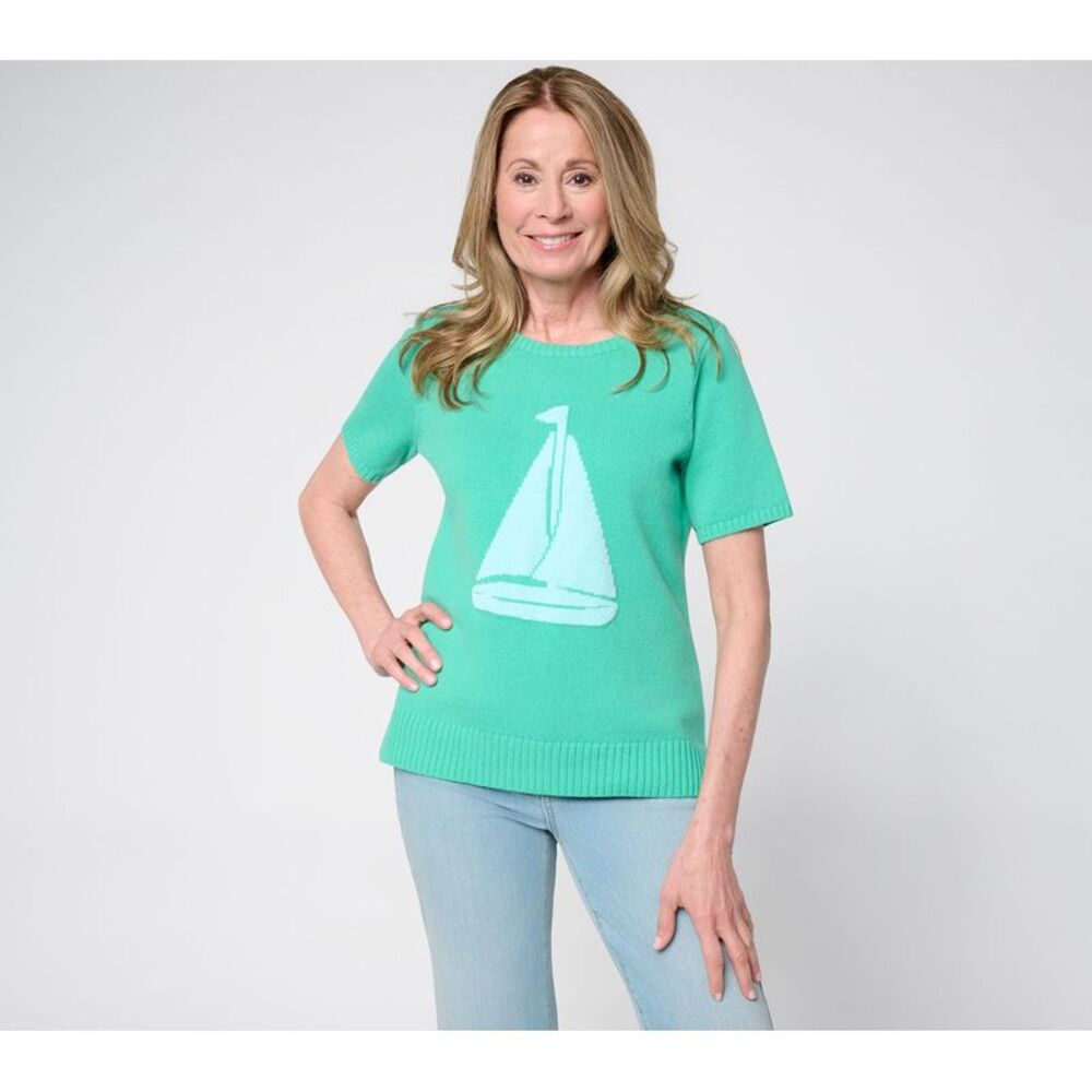 Belle by Kim Gravel Women's Top Sweater Sz M Beach Preppy the Sea Green
